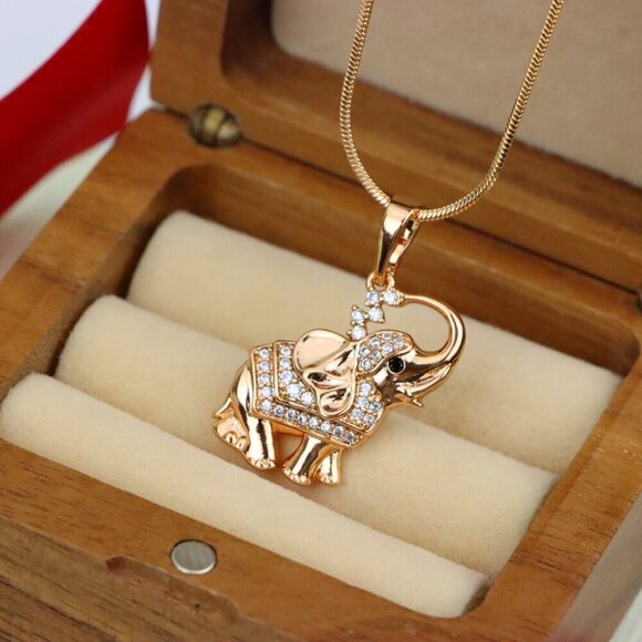 Rose Gold Elephant Pendant with Crystal Accents and Raised Trunk Detail,XPPT1619 - Picture 9 of 13